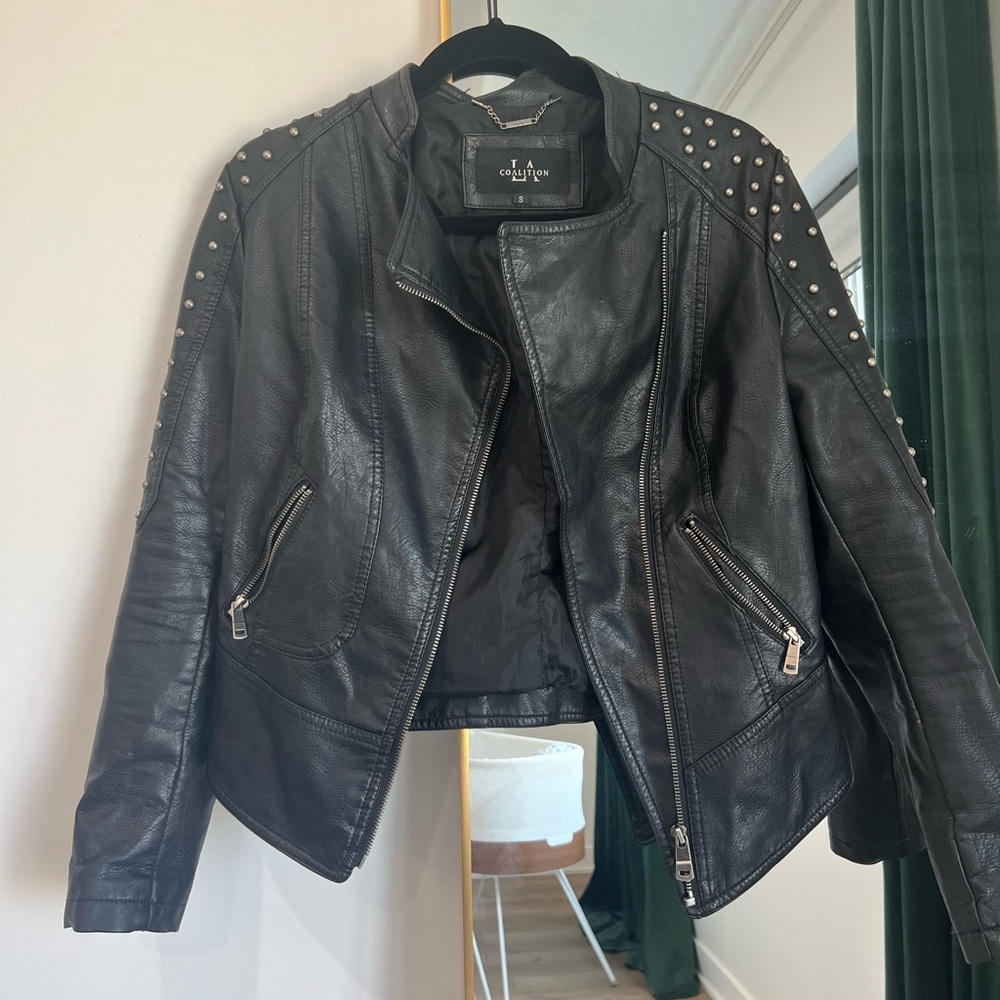 Faux leather studded jacket